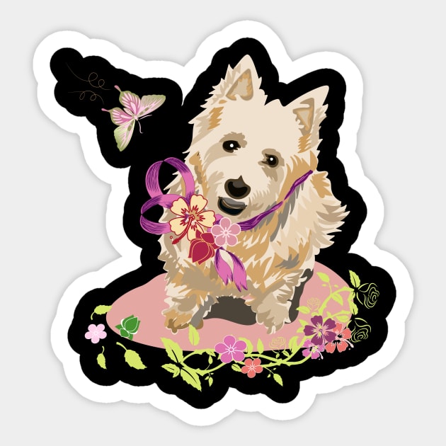 Terrier Dog with Flowers Butterflies Sticker by LizzyizzyDesign